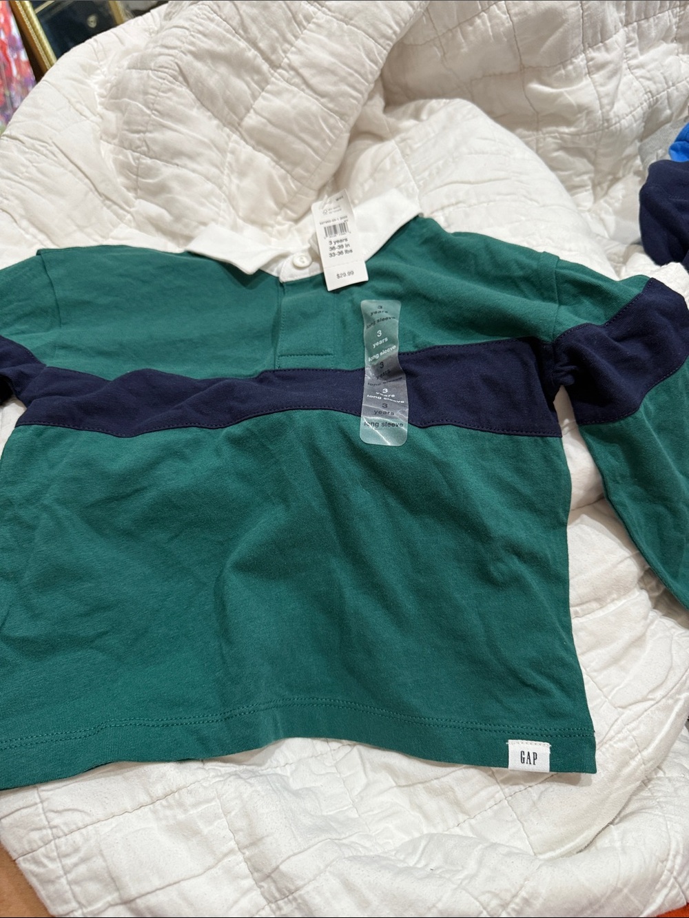 GAP Boys' Green & Navy Stripe Long-Sleeve Polo